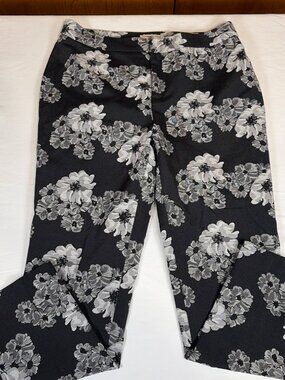 Coldwater Creek Natural Fit Flower Print Pants Women's 10 Black